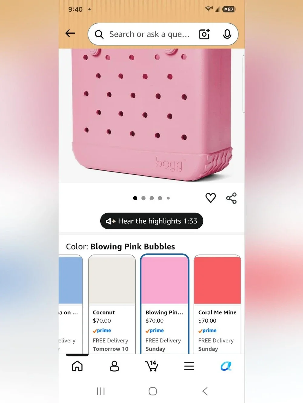 Bogg Bag-Pink Textured Tote Bag